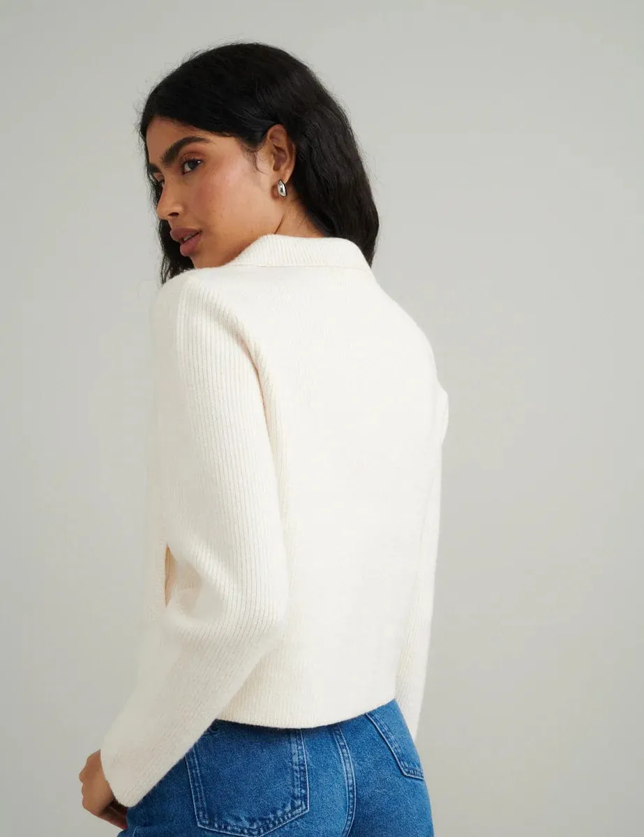 Nobody's Child Cream Double Breasted Collar Cardigan