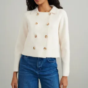 Nobody's Child Cream Double Breasted Collar Cardigan
