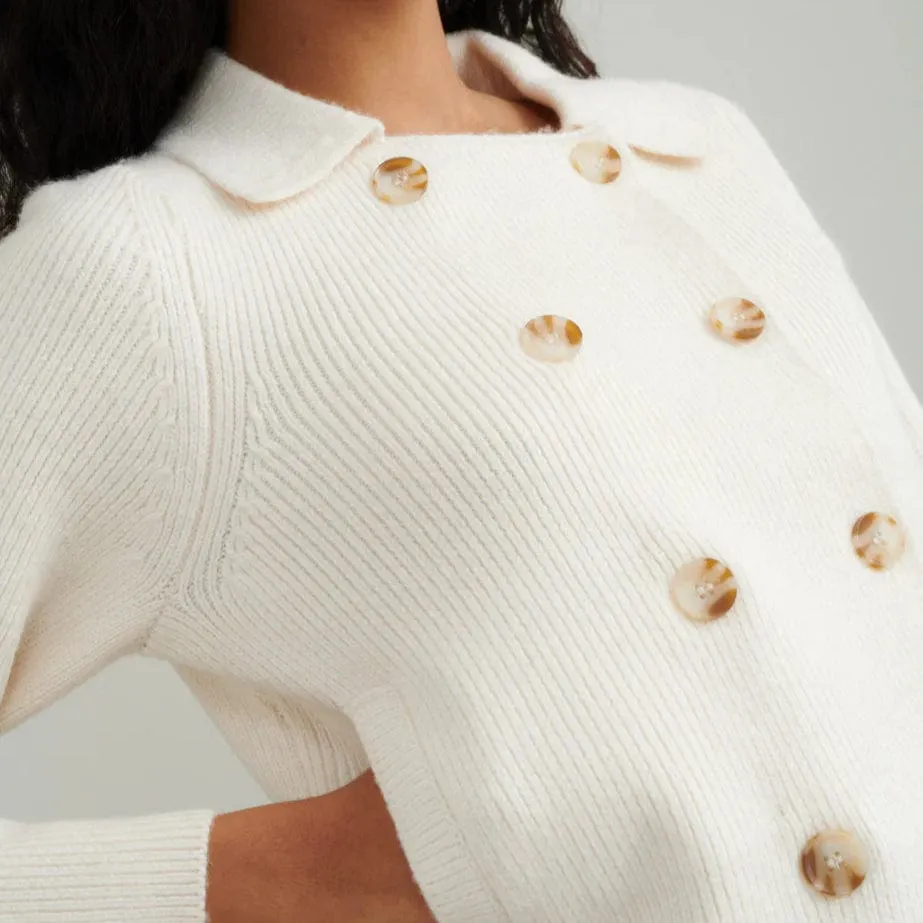 Nobody's Child Cream Double Breasted Collar Cardigan