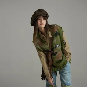 Noe Distressed Camouflage Print Sweater Vest
