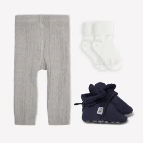 Non-Slip, Stay-on Bootie Bundle   Stay-on Socks   Cable Knit Leggings - Navy