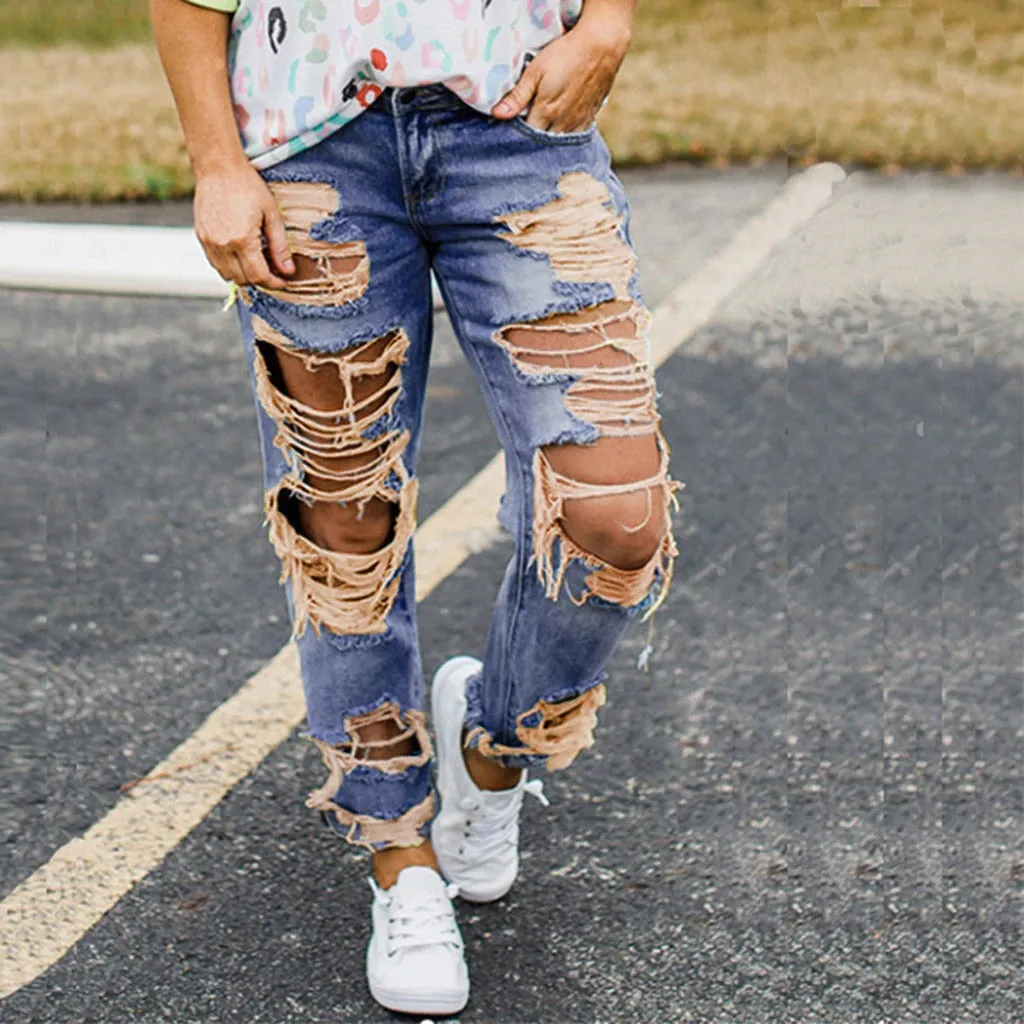 NORA : Destroyed Jeans - drei Neon-Farben - straight cut