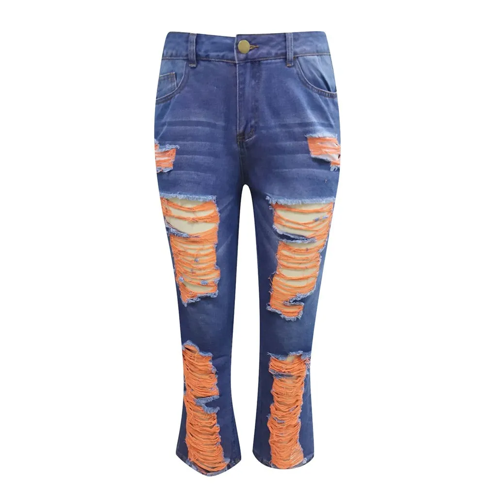 NORA : Destroyed Jeans - drei Neon-Farben - straight cut