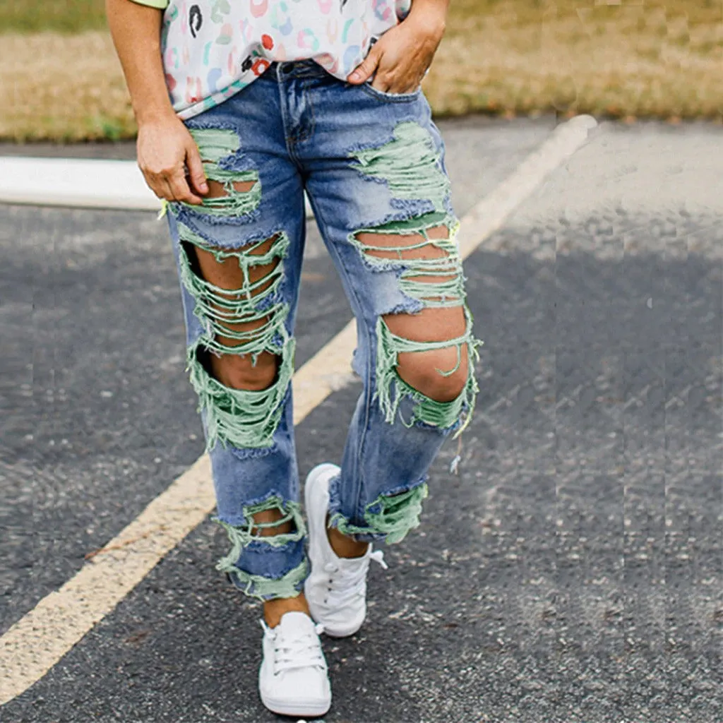 NORA : Destroyed Jeans - drei Neon-Farben - straight cut