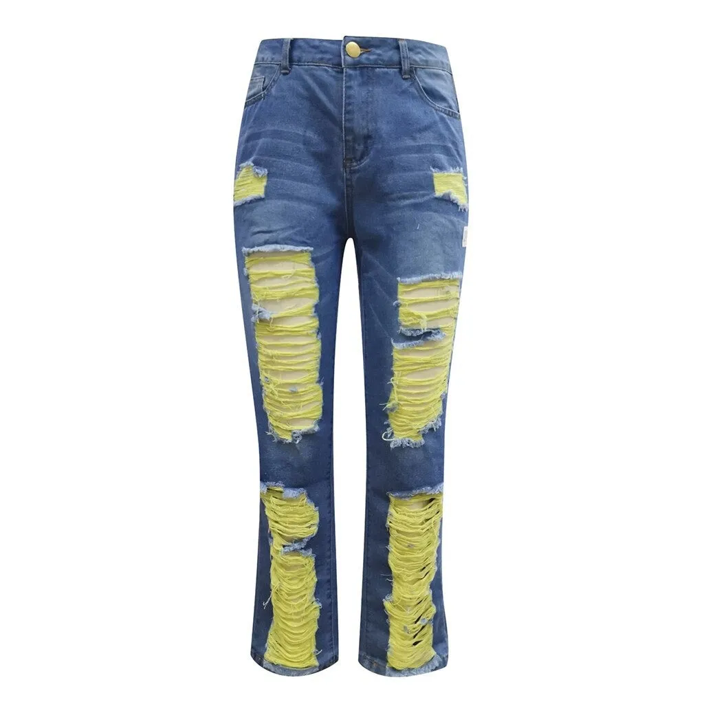 NORA : Destroyed Jeans - drei Neon-Farben - straight cut