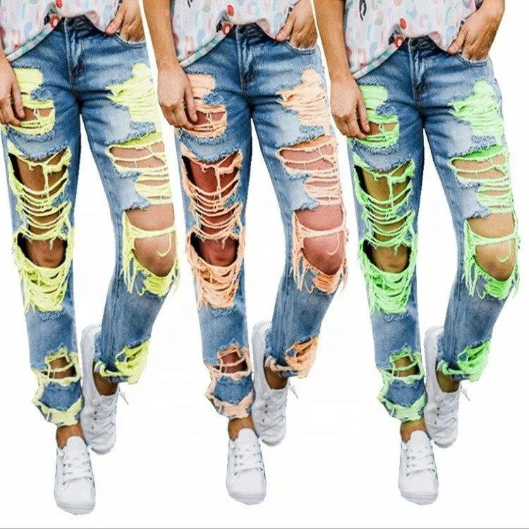 NORA : Destroyed Jeans - drei Neon-Farben - straight cut