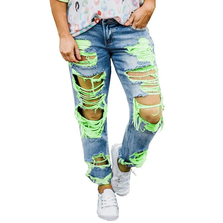 NORA : Destroyed Jeans - drei Neon-Farben - straight cut