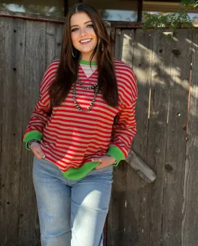 Norma Red & Tan Striped Sweatshirt