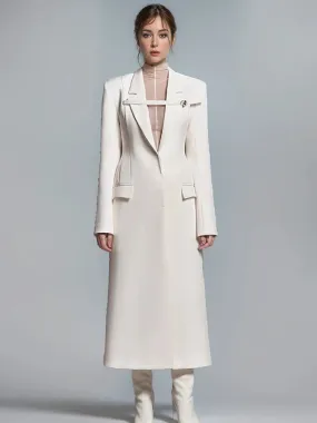 Notched Collar High Waist Front Ribbon Covered Button Trench Coat