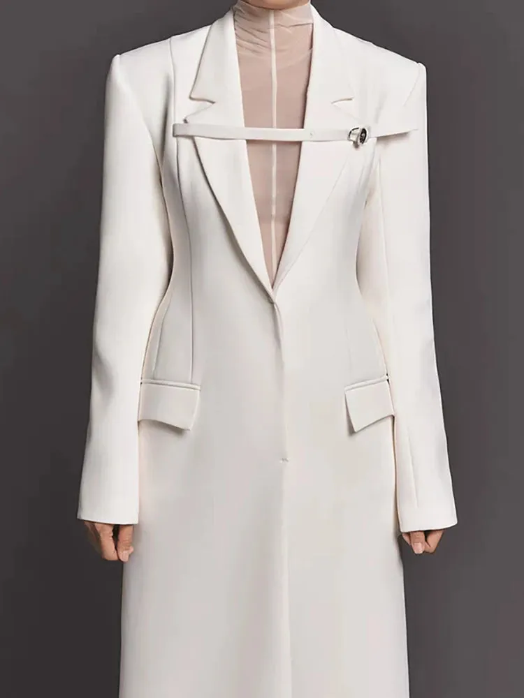Notched Collar High Waist Front Ribbon Covered Button Trench Coat