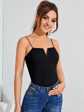 Notched Neck Rib-knit Cami Top