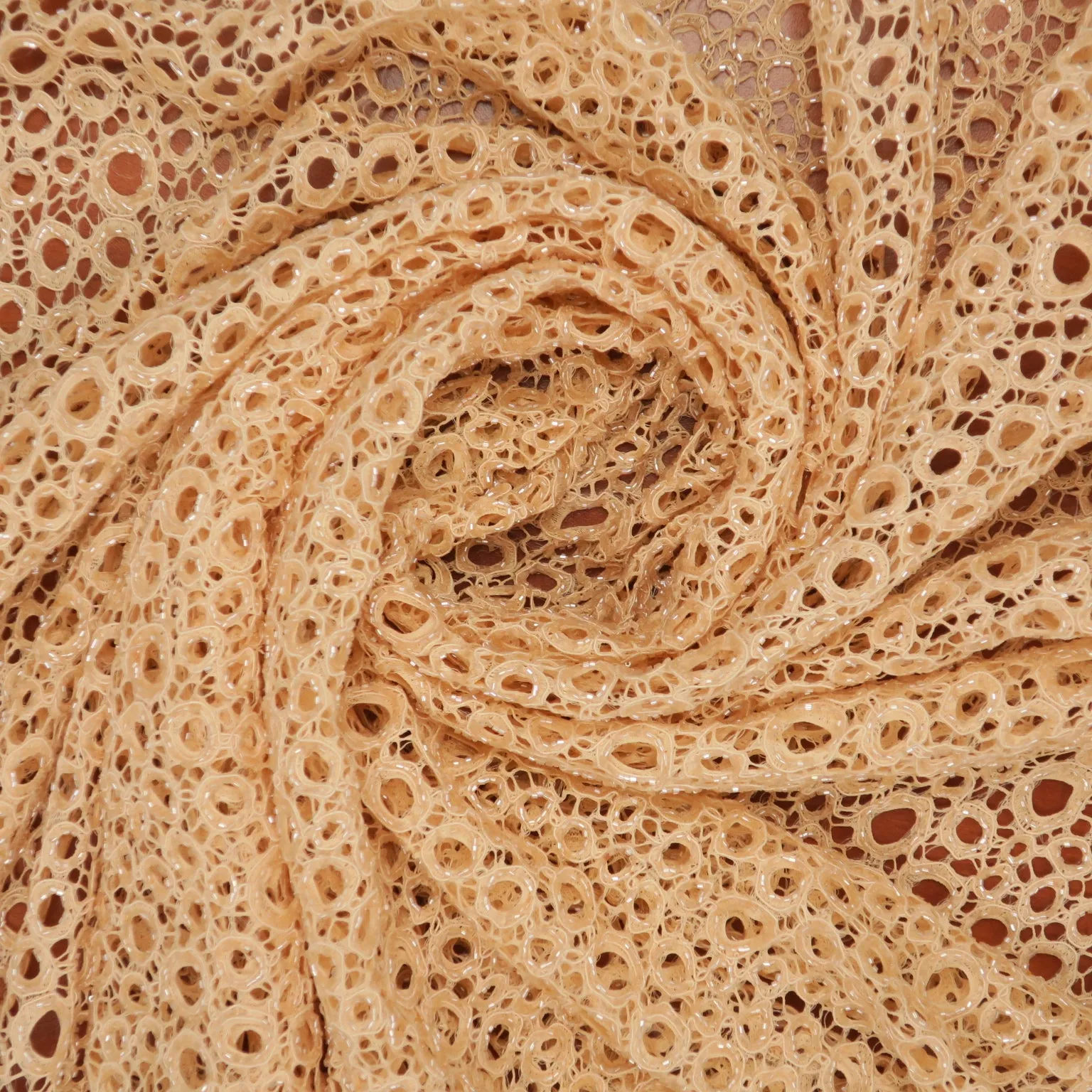 Nude Abstract Circled Sequined Embroidered Tulle Fabric
