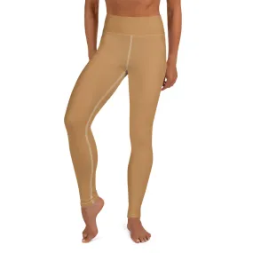 Nude Beige Women's Yoga Leggings, Solid Color Long Gym Tights-Made in USA/EU/MX