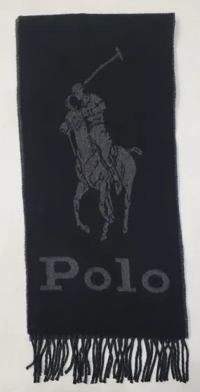 NWOT Polo Ralph Lauren Black/Grey Wool Blend Big Pony Scarf
