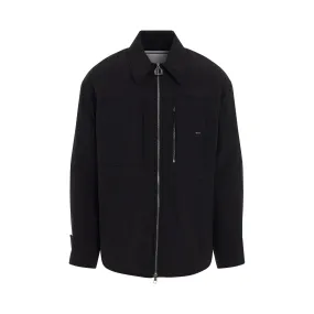 Nylon Leather Patch Jacket in Black