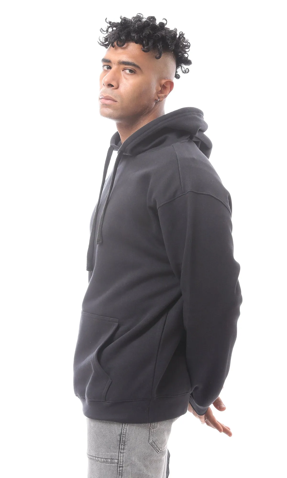 O172341 Slip On Solid Black Comfy Hoodie
