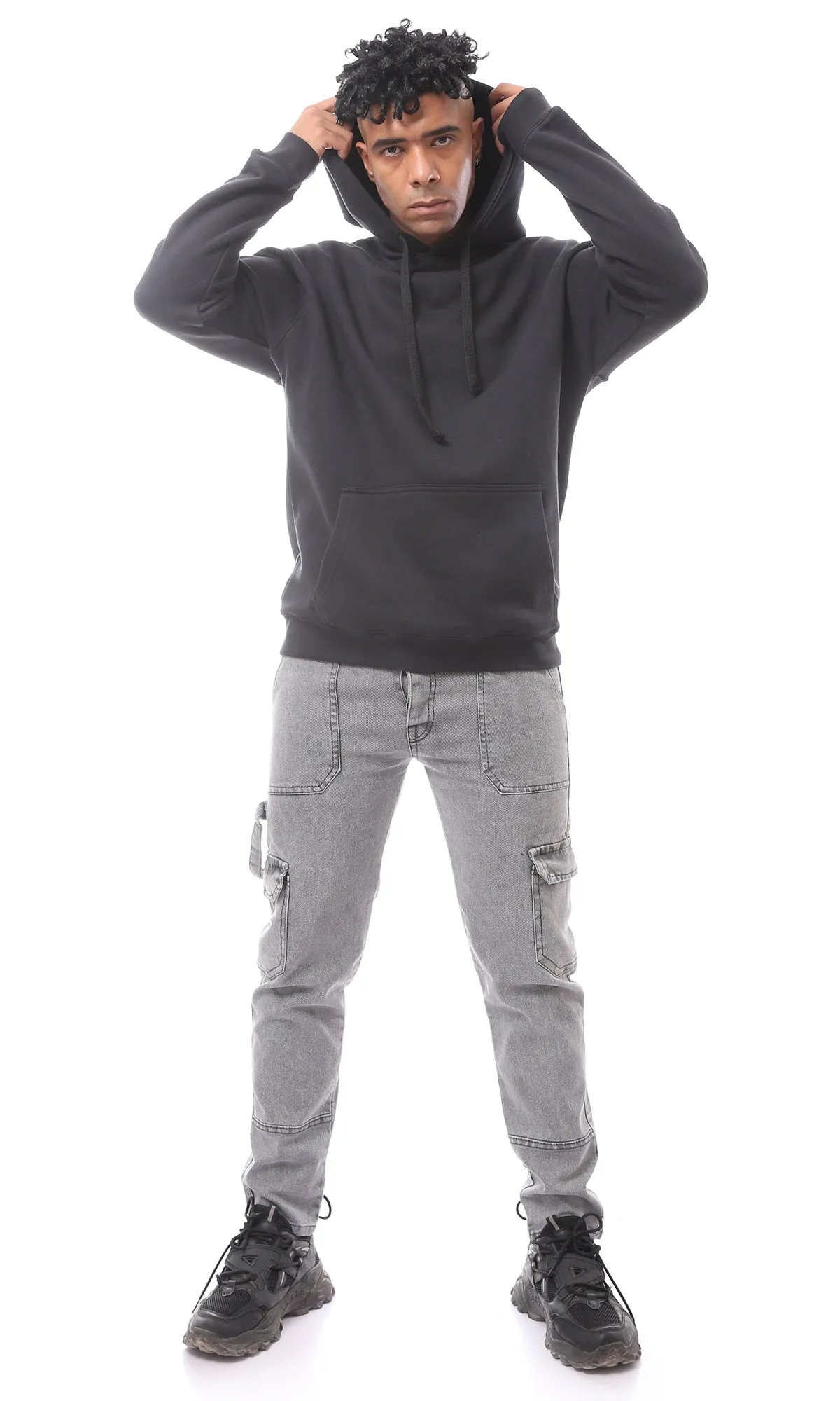 O172341 Slip On Solid Black Comfy Hoodie