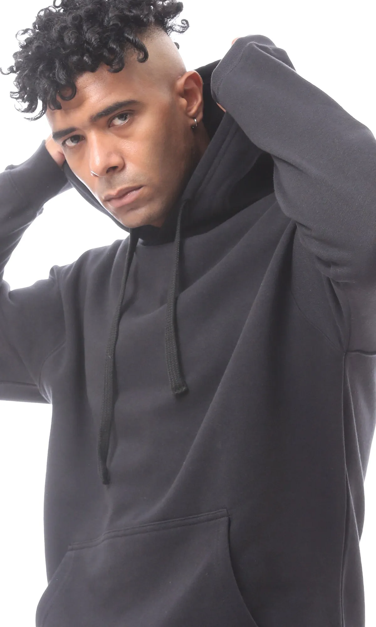 O172341 Slip On Solid Black Comfy Hoodie