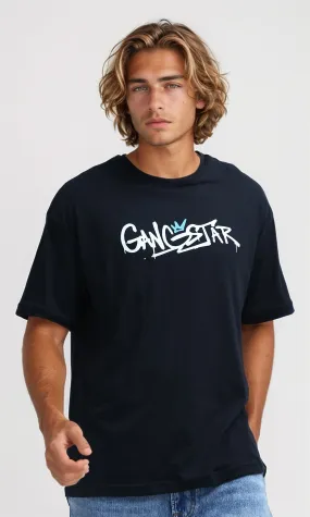 O198032 Slip On Printed ''Gangstar'' Cotton Tee - Black