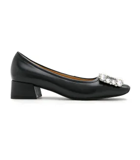 Oaklyn Embellished Buckle Square-Toe Block Heels Black
