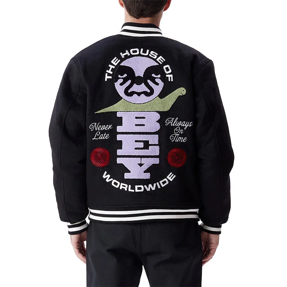 OBEY TIME VARSITY JACKET // BLACK
