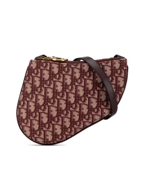 Oblique Saddle Trio Pouch with Leather Trim and Adjustable Strap