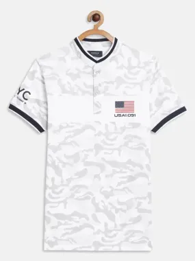Octave Boys White Henley Neck Applique T-Shirt
