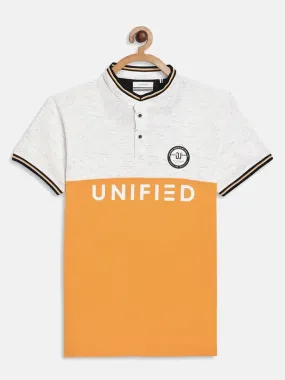 Octave Boys Yellow Typography Colourblocked Henley Neck Applique T-Shirt