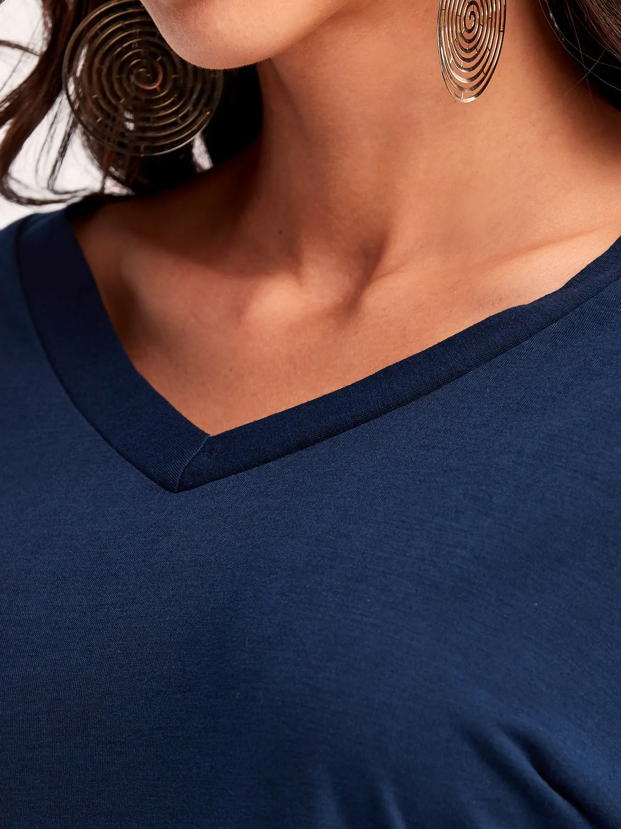 OEM ODM V-Neck Plain Backless Long Sleeve Navy T-Shirts