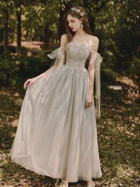 Off  Shoulder Gray Prom Dress Sparkly Formal Evening Gown 221