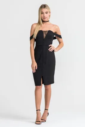 OFF SHOULDER MESH DETAIL DRESS