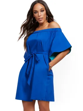 Off-The-Shoulder Poplin Shift Dress