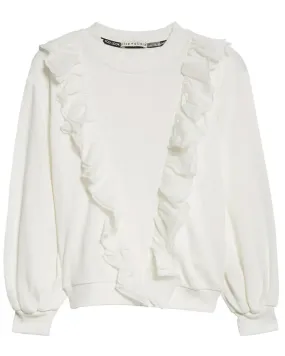 Off White Carrie Ruffle Front Crewneck Sweater