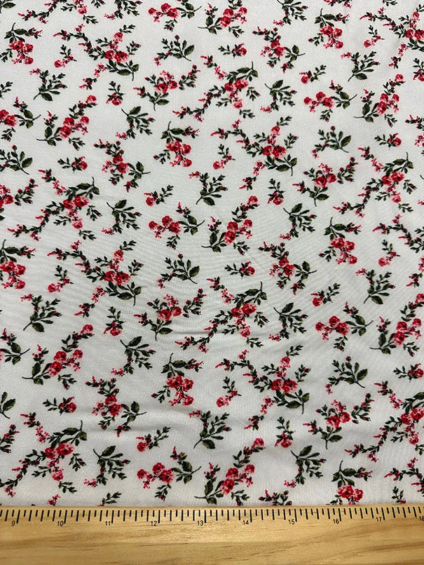 Off White Floral Print Rayon Challis Fabric
