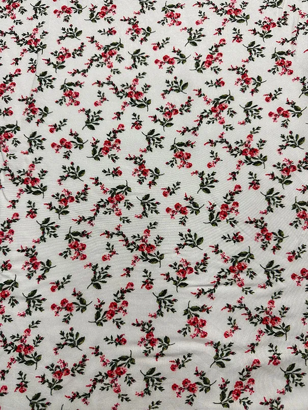 Off White Floral Print Rayon Challis Fabric
