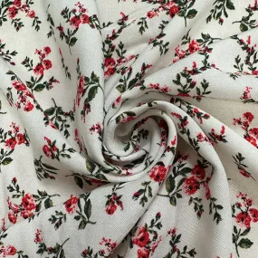 Off White Floral Print Rayon Challis Fabric