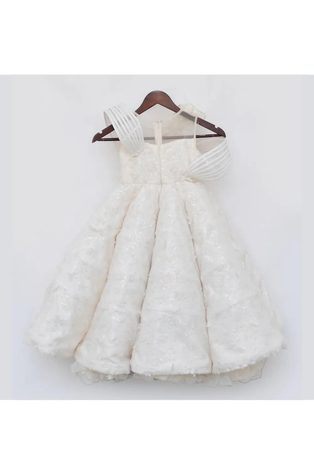 Off-White Pearls And Feathers With Butterfly Embellished Gown