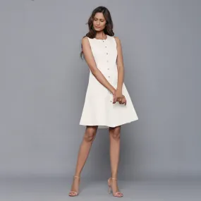 Off-White Warm Cotton Flannel Button-Down Short Dress