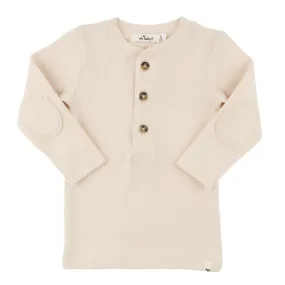 oh baby! Mini Stripe Elbow Patch Henley - Vanilla