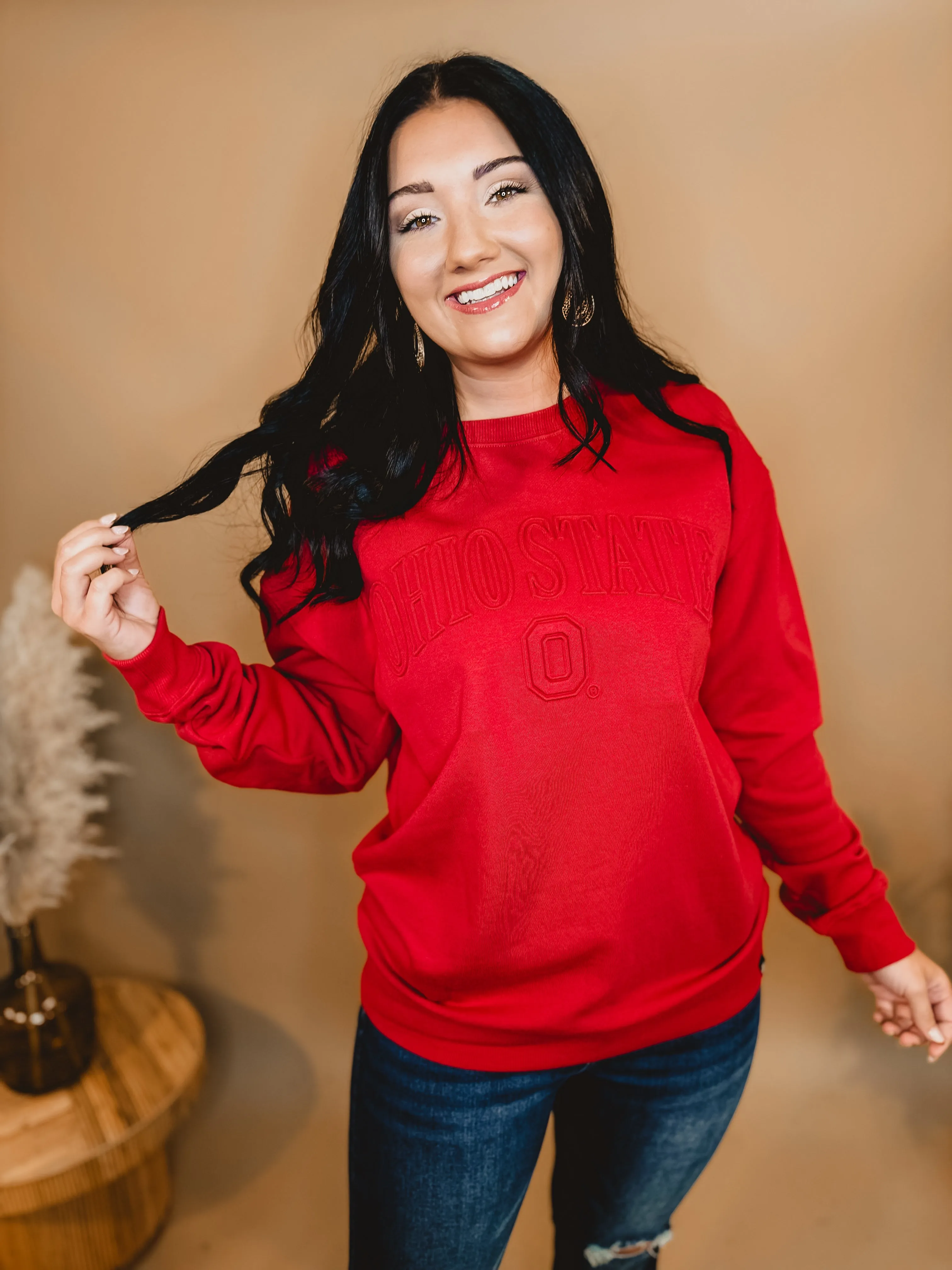 Ohio State Embossed Crewneck Sweatshirt - Red