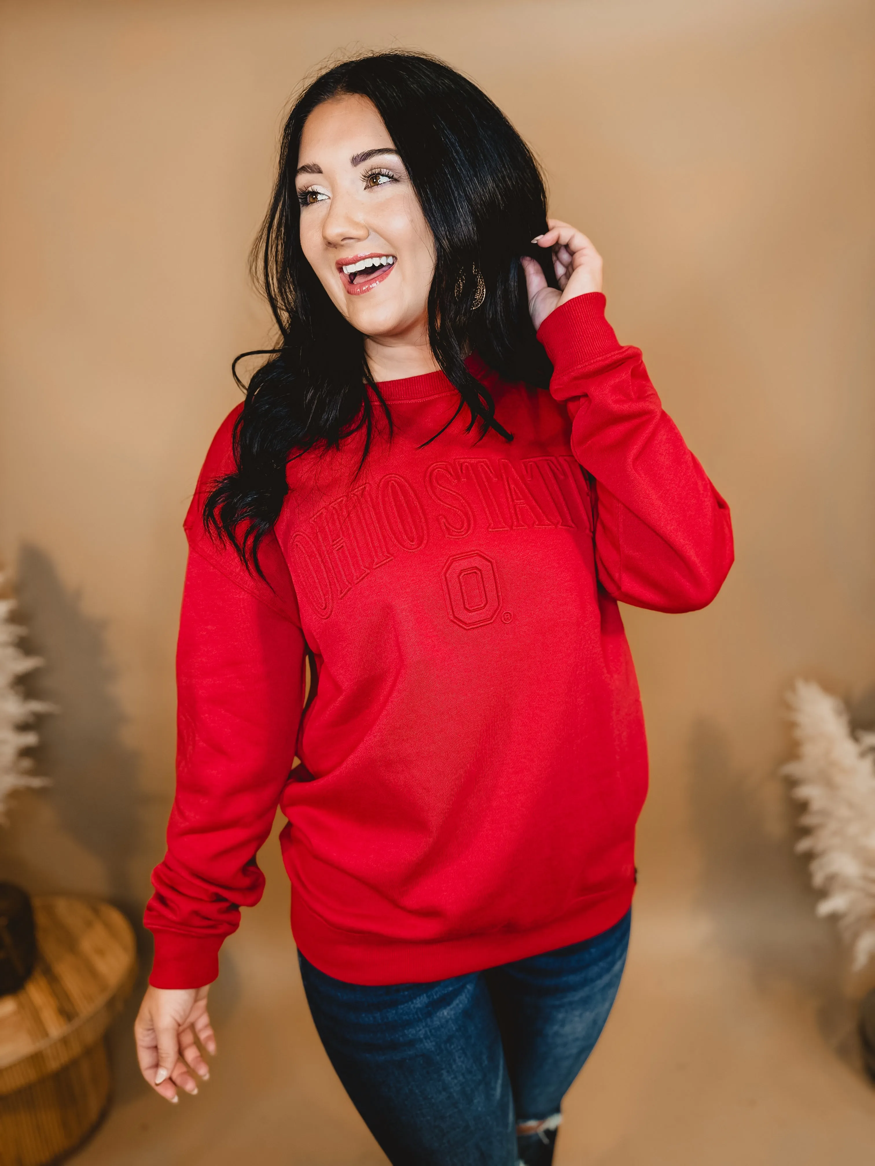 Ohio State Embossed Crewneck Sweatshirt - Red