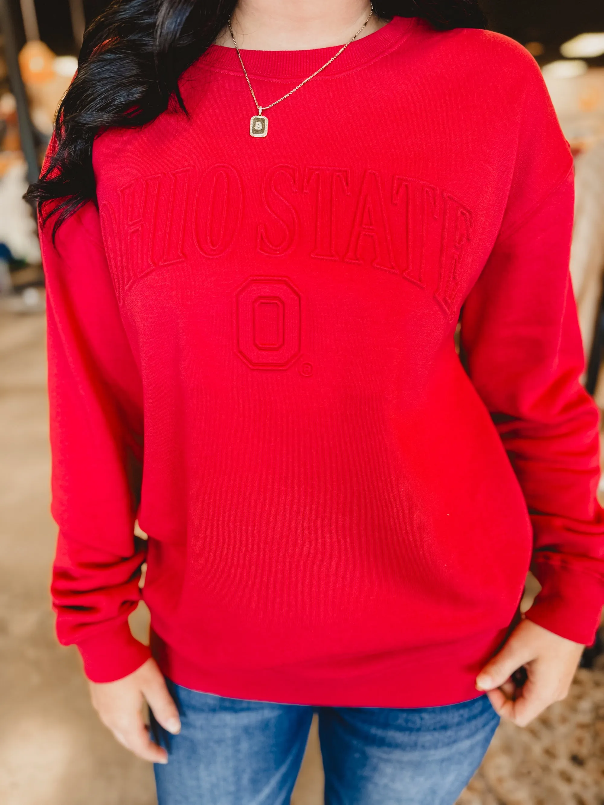 Ohio State Embossed Crewneck Sweatshirt - Red