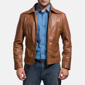 Old School Brown Leather Jacket Up to 5XL