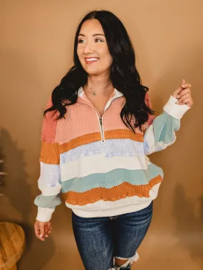 Oli & Hali Washed Color Block Zip-Up - Pink Combo