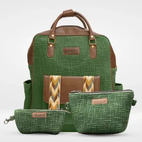 Olive Backpack combo(Includes backpack,vanity pouch and glass case)