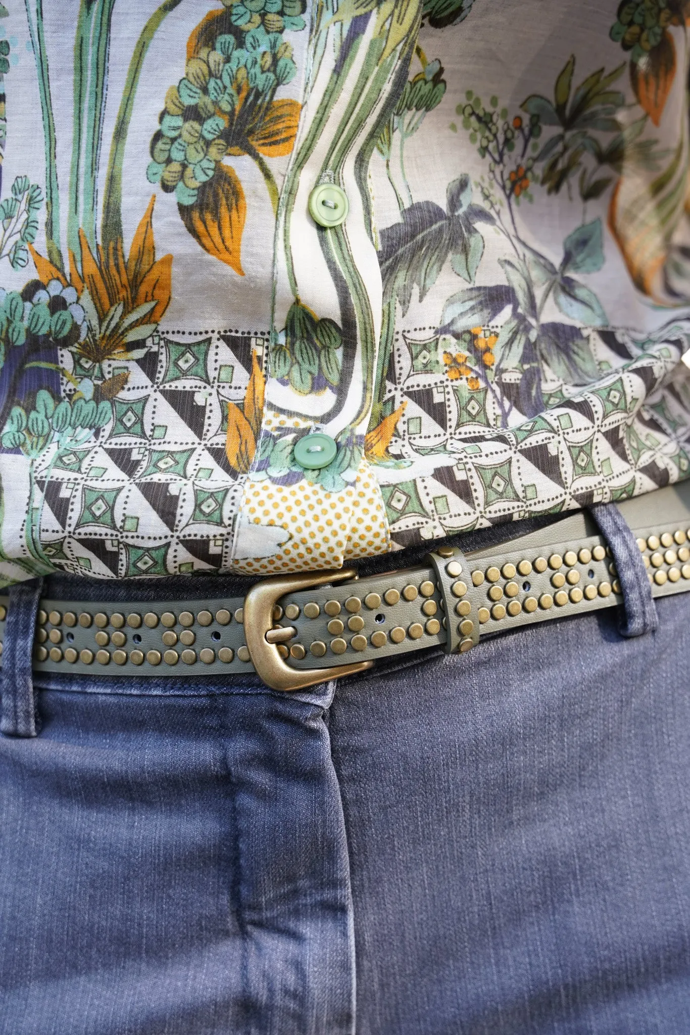 Olive Brass Studded Belt