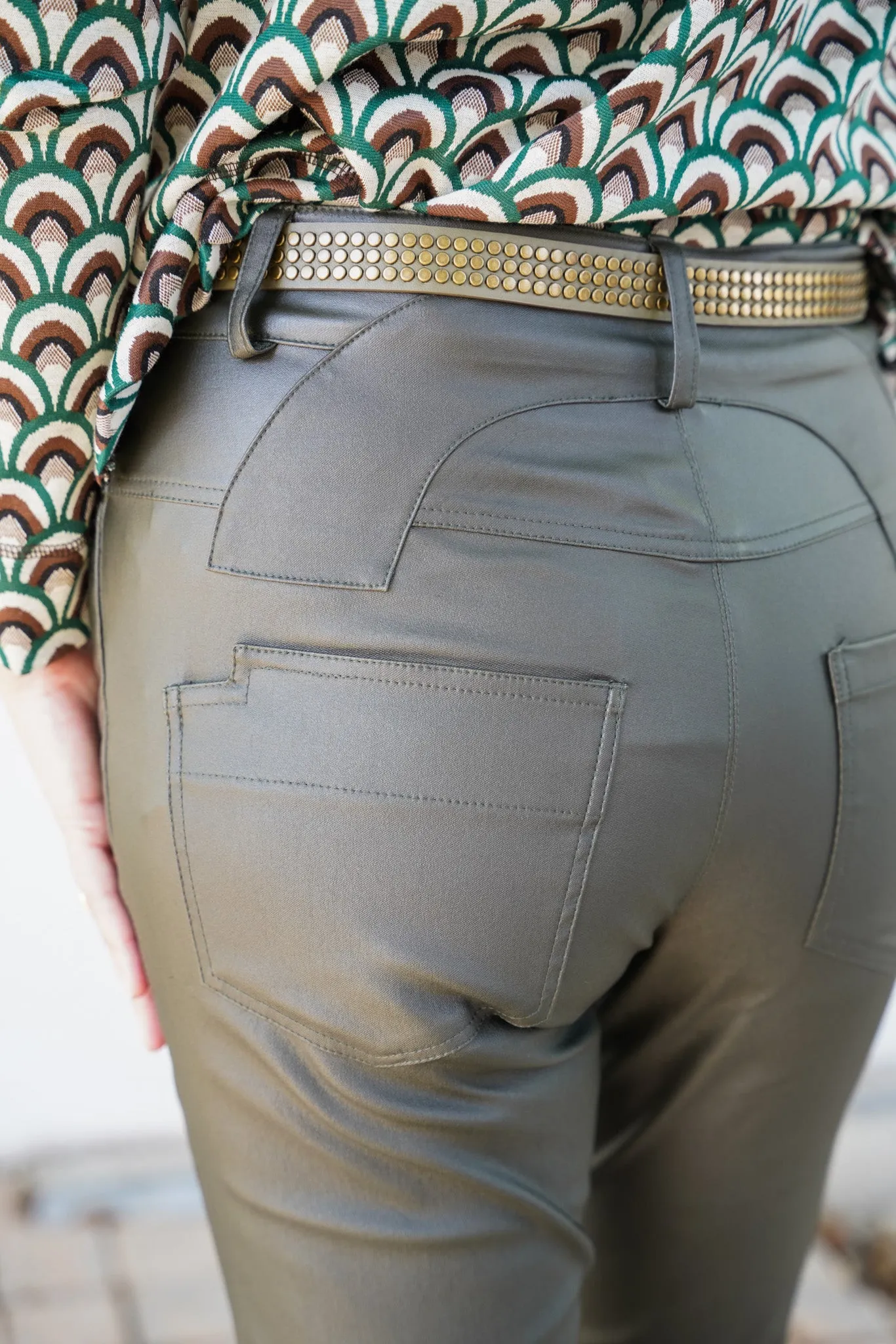 Olive Brass Studded Belt