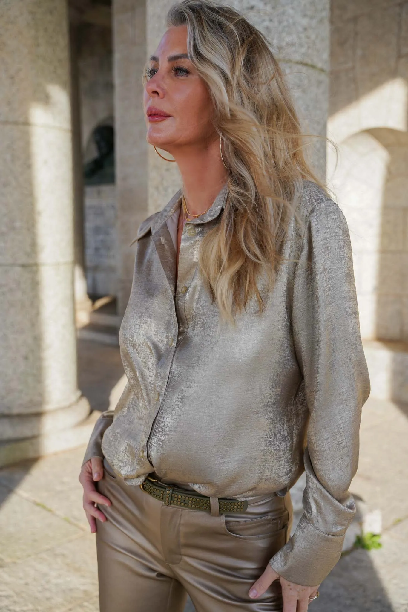 Olive Brass Studded Belt