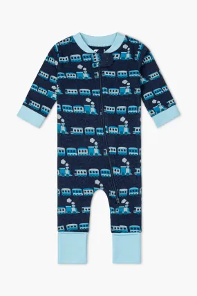 One-Piece Baby Pajamas_Blue Trains