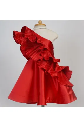 One shoulder dress with pleated frills